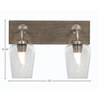 Oxbridge Two Light Bath Bar in Graphite & Painted Distressed Wood-look Metal with 5" Clear Bubble Shade