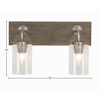 Oxbridge Two Light Bath Bar in Graphite & Painted Distressed Wood-look Metal with 4" Clear Bubble Shade