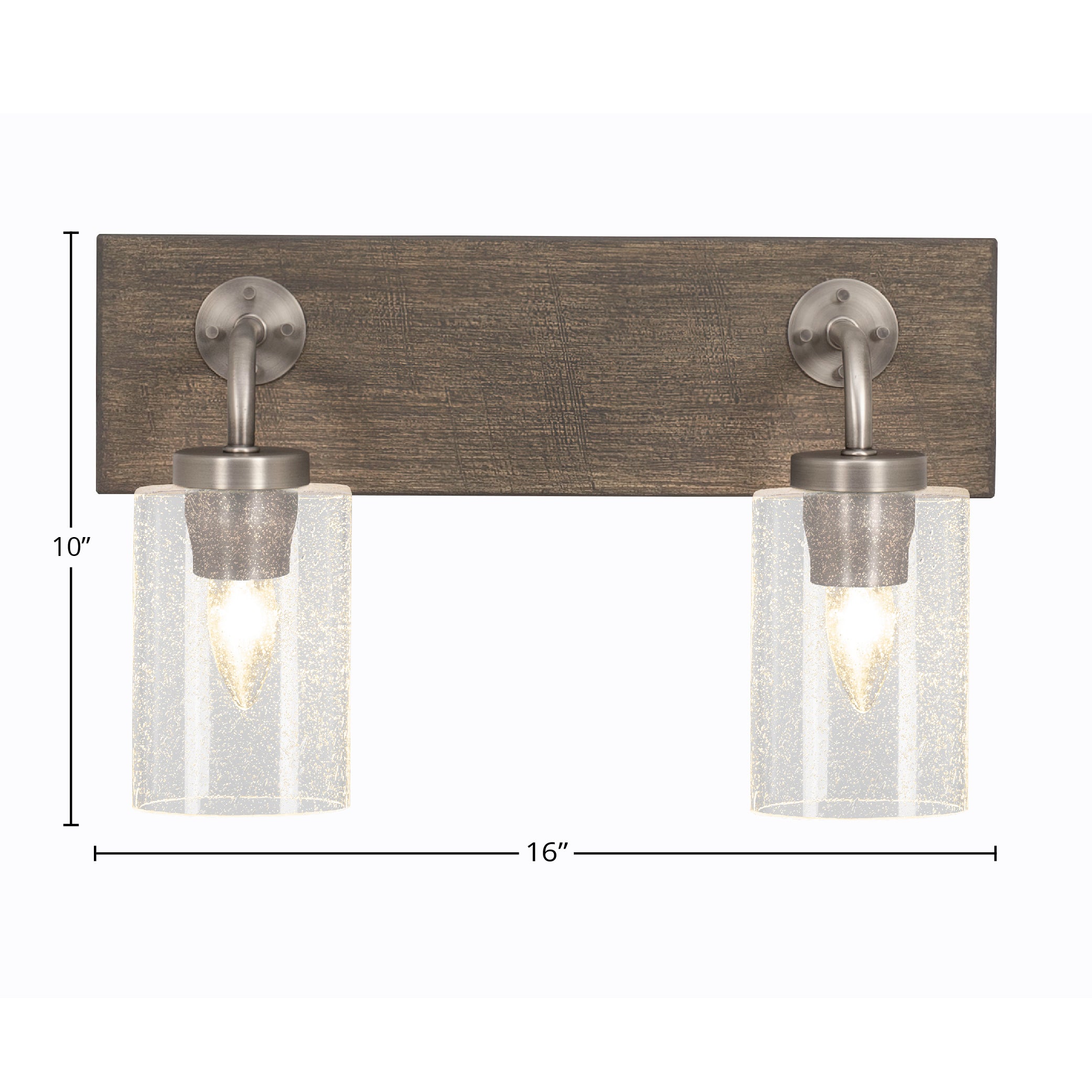 Oxbridge Two Light Bath Bar in Graphite & Painted Distressed Wood-look Metal with 4" Clear Bubble Shade