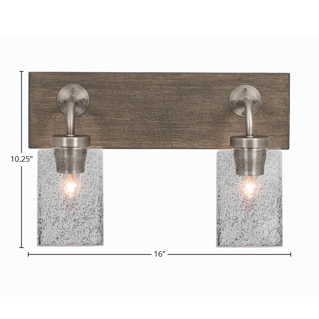 Oxbridge Two Light Bath Bar in Graphite & Painted Distressed Wood-look Metal with 4" Smoke Bubble Shade