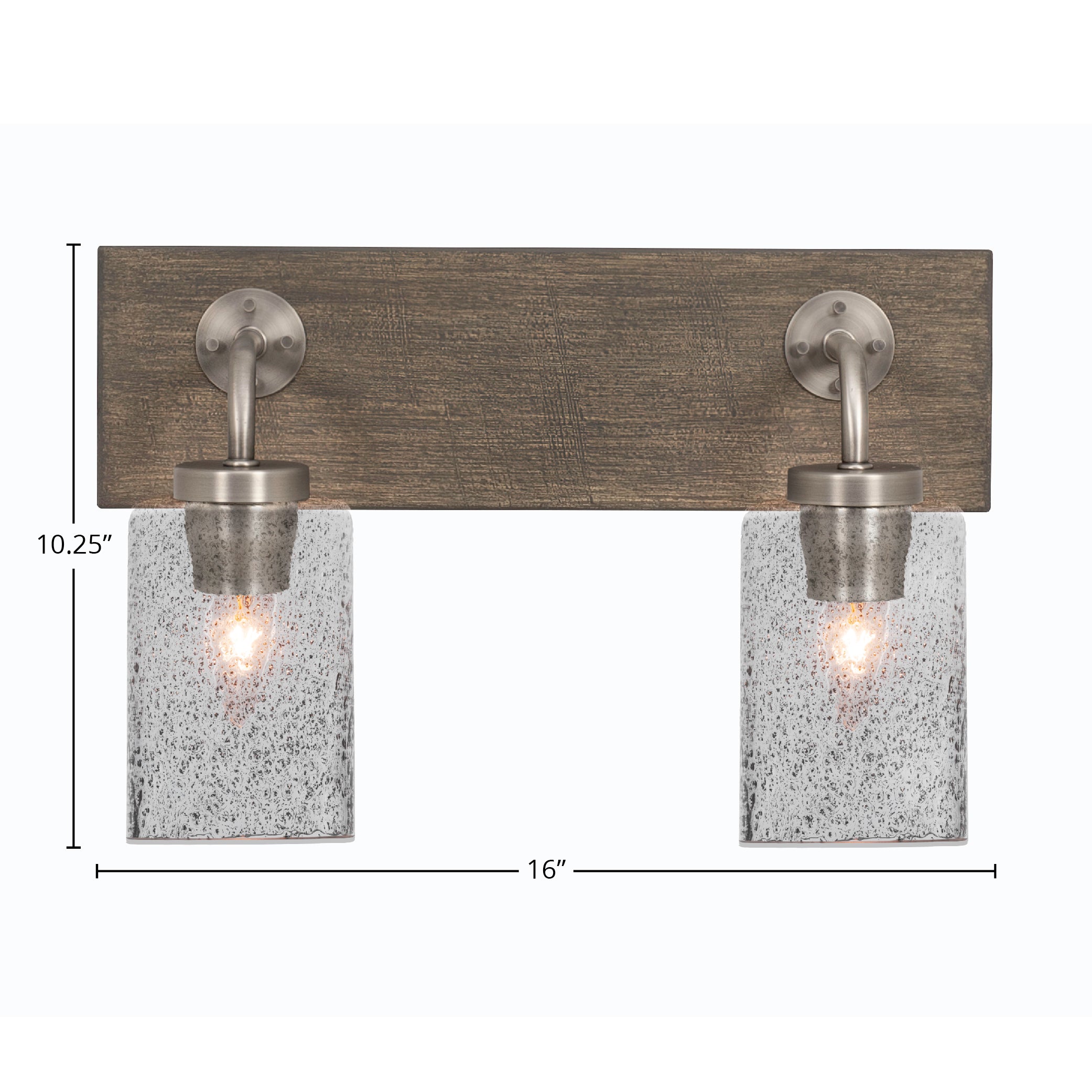 Oxbridge Two Light Bath Bar in Graphite & Painted Distressed Wood-look Metal with 4" Smoke Bubble Shade