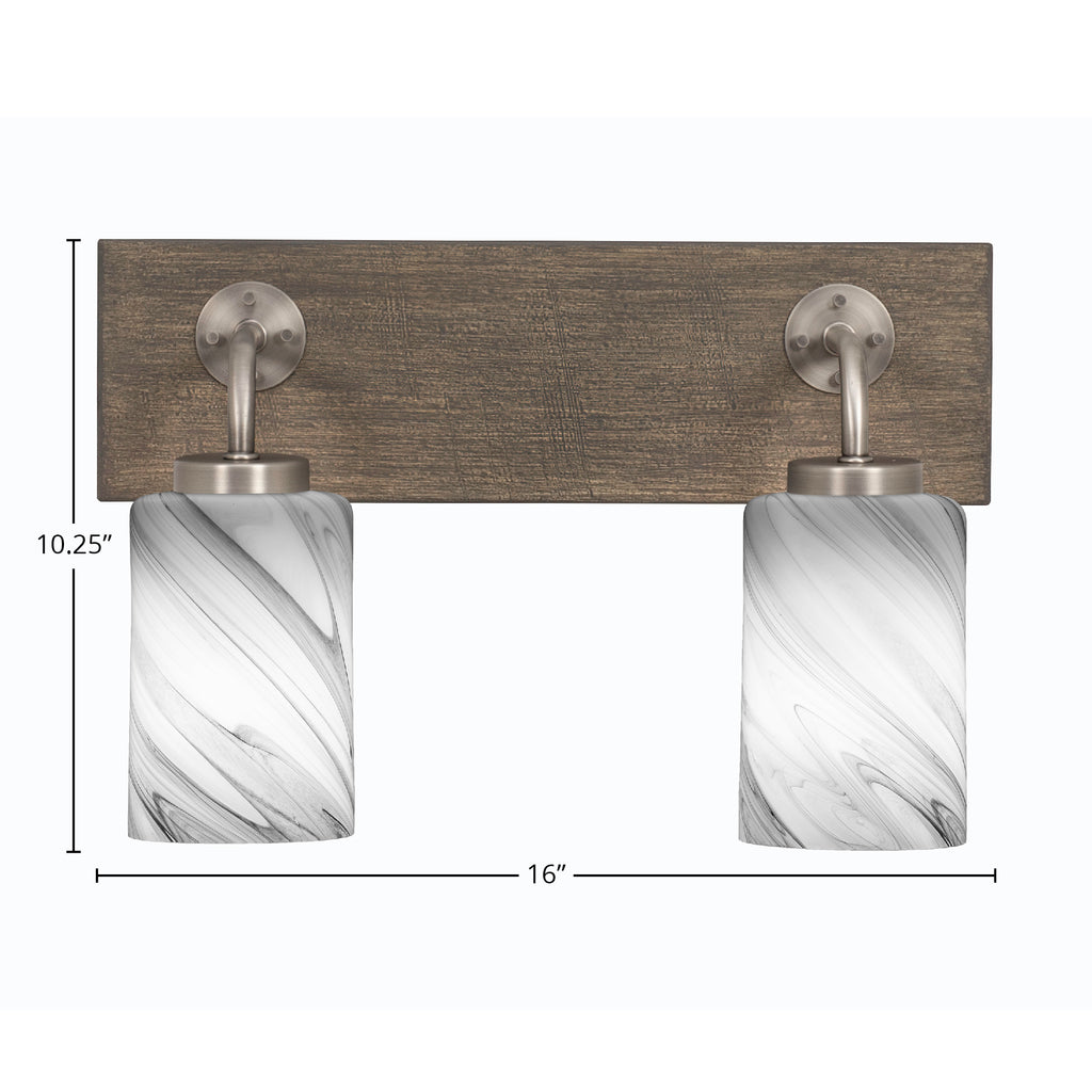 Oxbridge Two Light Bath Bar in Graphite & Painted Distressed Wood-look Metal with 4" Onyx Swirl Shade