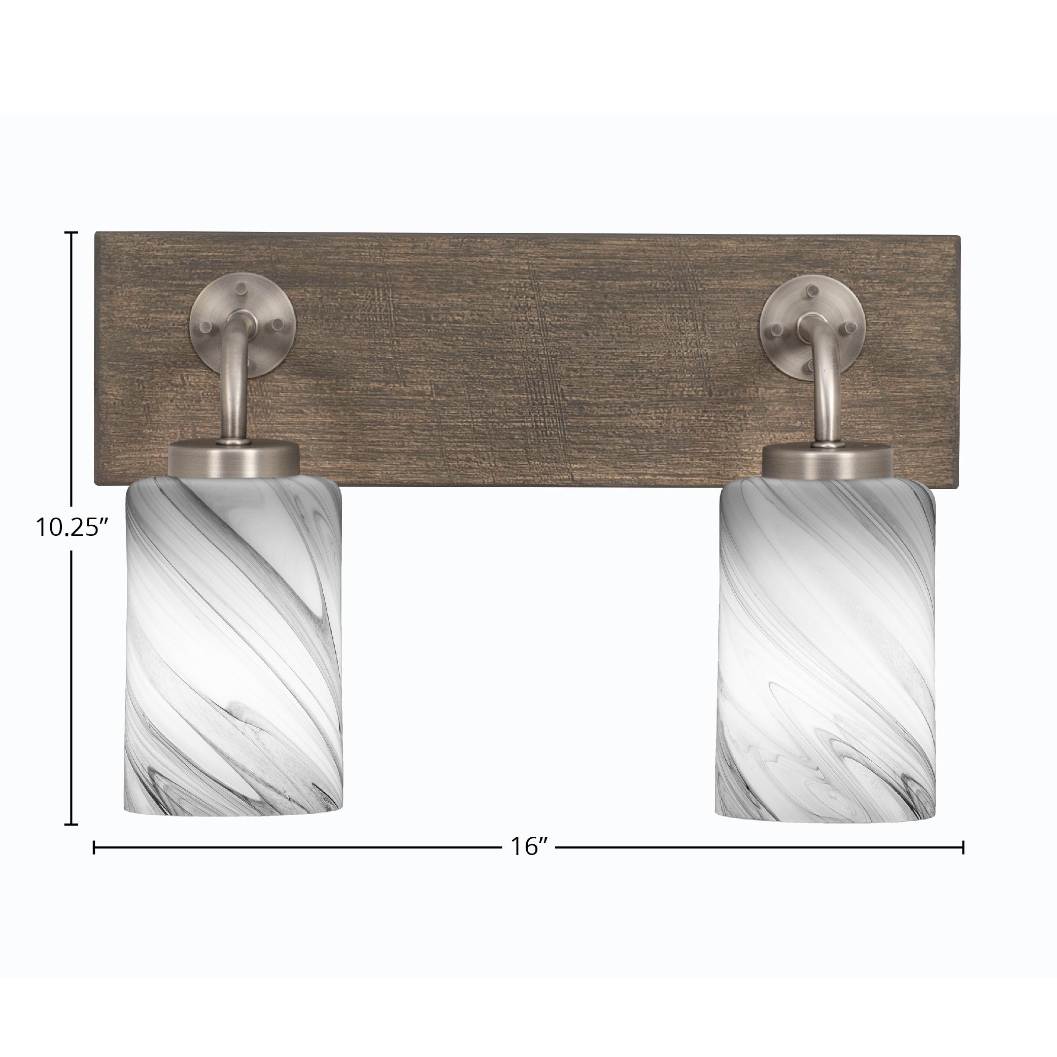 Oxbridge Two Light Bath Bar in Graphite & Painted Distressed Wood-look Metal with 4" Onyx Swirl Shade