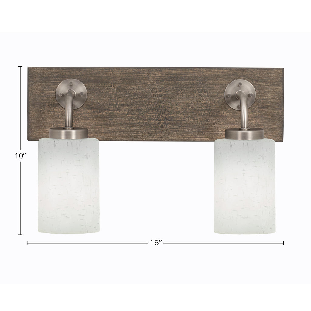 Oxbridge Two Light Bath Bar in Graphite & Painted Distressed Wood-look Metal with 4" White Muslin Shade
