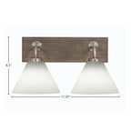 Oxbridge Two Light Bath Bar in Graphite & Painted Distressed Wood-look Metal with 7" White Muslin Shade