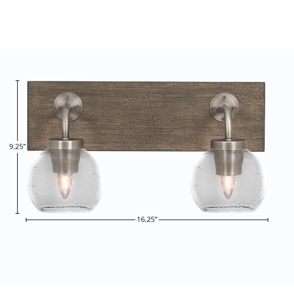 Oxbridge Two Light Bath Bar in Graphite & Painted Distressed Wood-look Metal with 5.75" Clear Bubble Shade