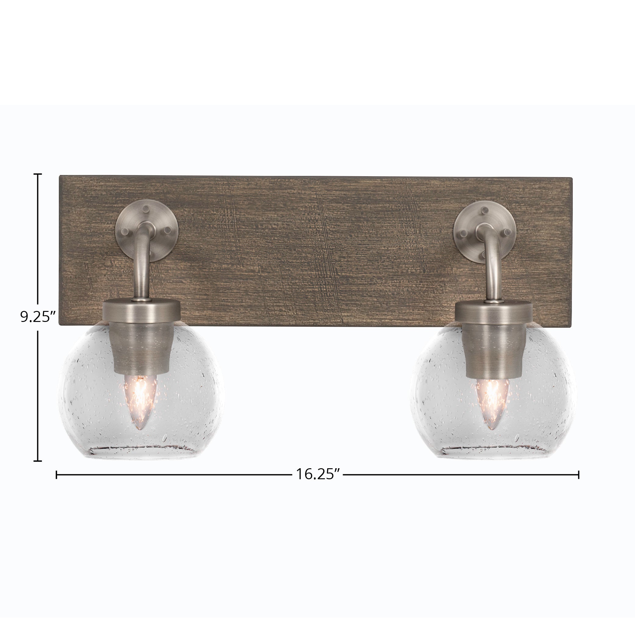 Oxbridge Two Light Bath Bar in Graphite & Painted Distressed Wood-look Metal with 5.75" Clear Bubble Shade