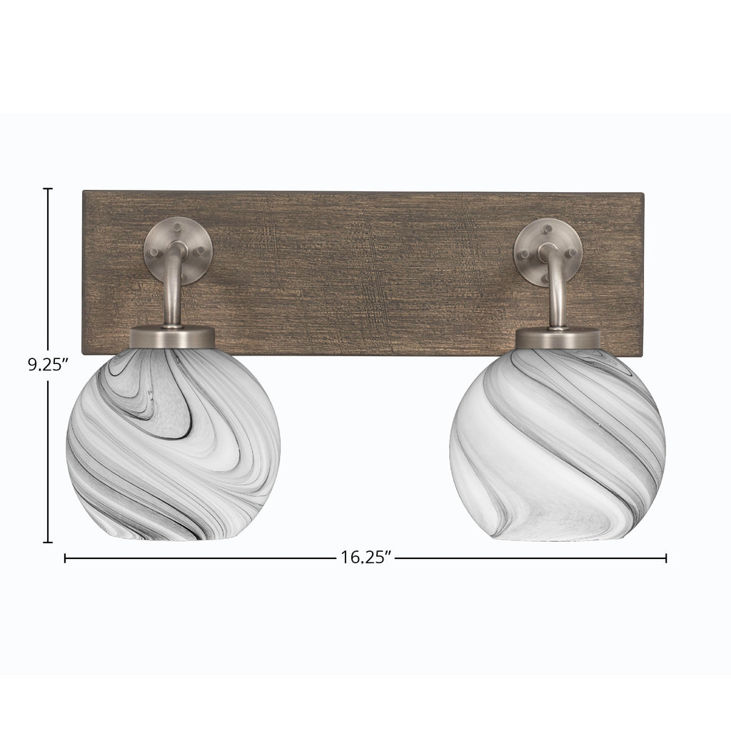 Oxbridge Two Light Bath Bar in Graphite & Painted Distressed Wood-look Metal with 5.75" Onyx Swirl Shade