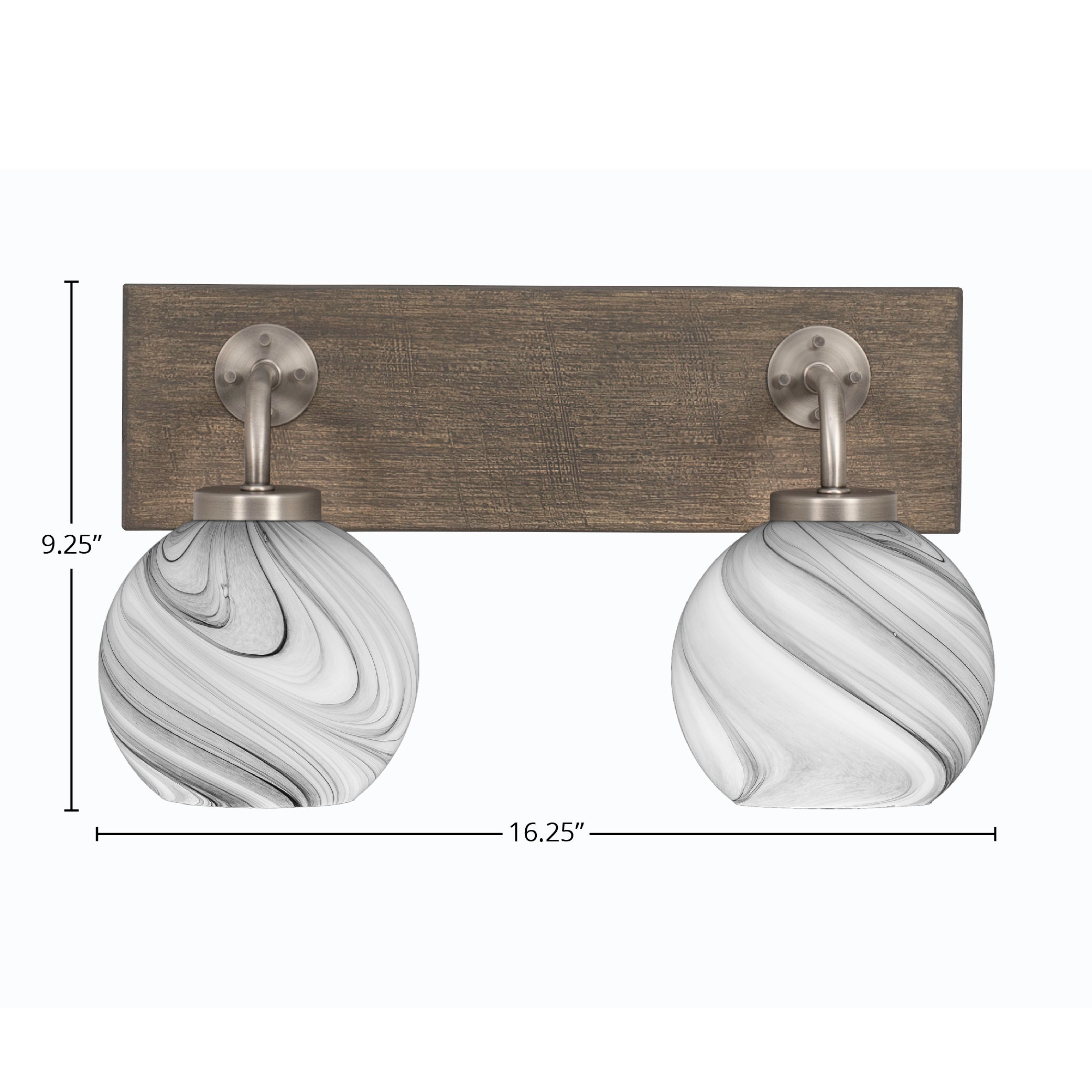 Oxbridge Two Light Bath Bar in Graphite & Painted Distressed Wood-look Metal with 5.75" Onyx Swirl Shade