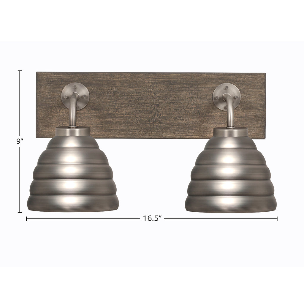 Oxbridge Two Light Bath Bar in Graphite & Painted Distressed Wood-look Metal with 6" Graphite Beehive Metal Shade Shade