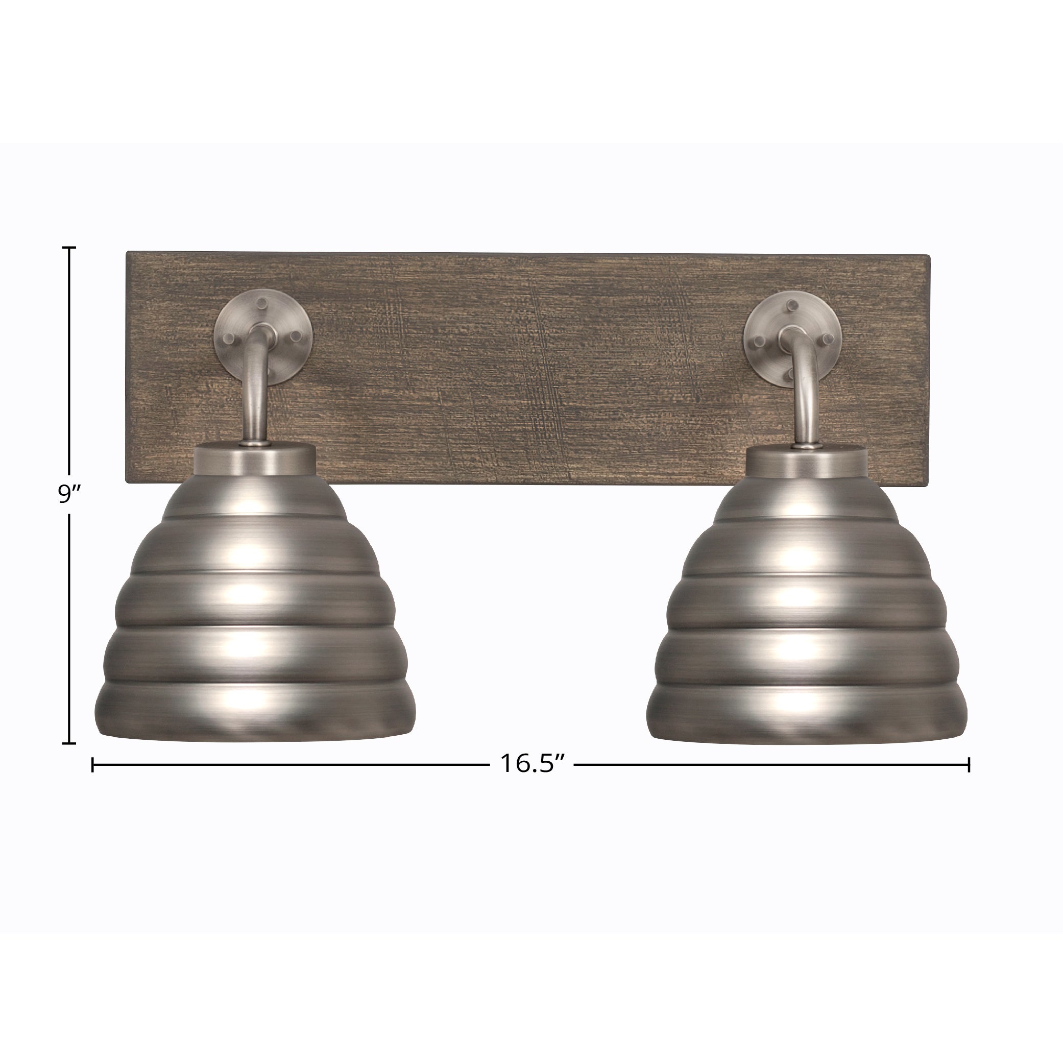 Oxbridge Two Light Bath Bar in Graphite & Painted Distressed Wood-look Metal with 6" Graphite Beehive Metal Shade Shade