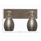 Oxbridge Two Light Bath Bar in Graphite & Painted Distressed Wood-look Metal with 5" Graphite Oval Metal Shade Shade