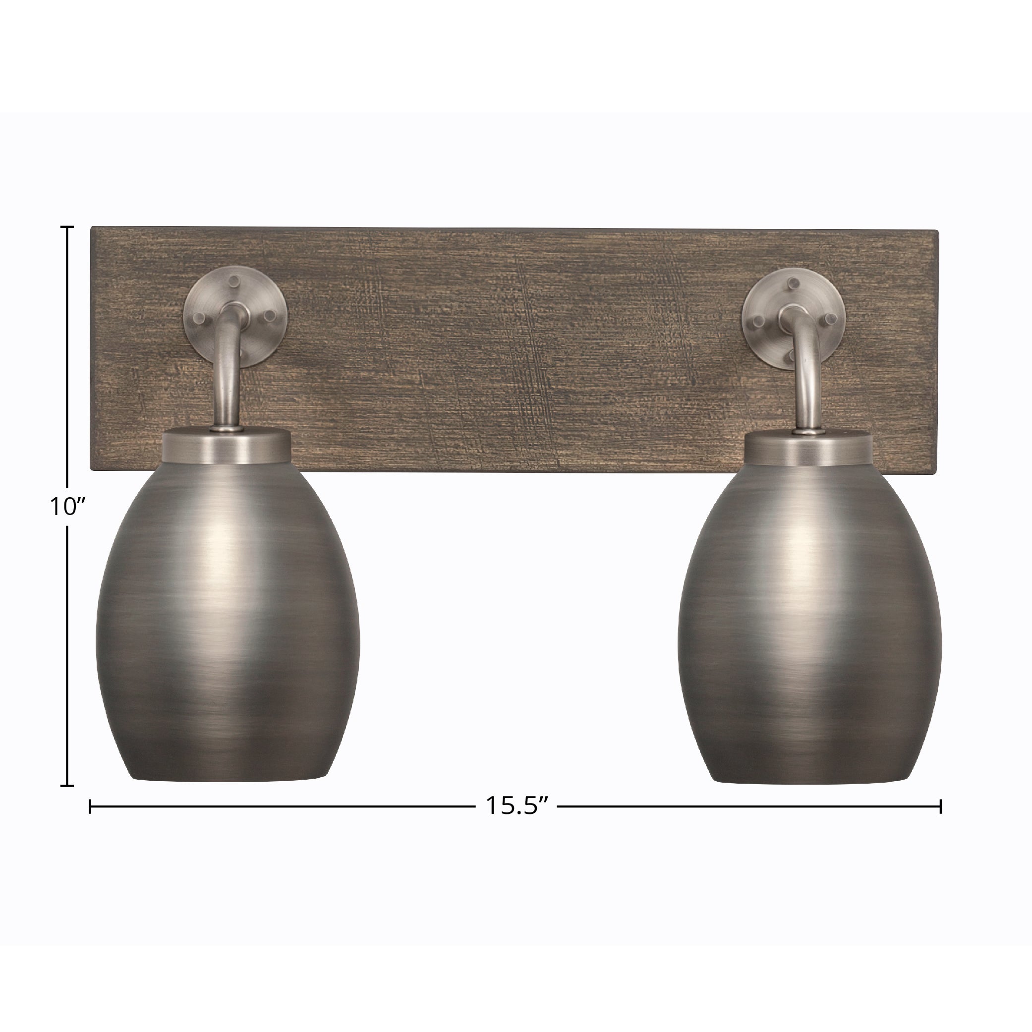 Oxbridge Two Light Bath Bar in Graphite & Painted Distressed Wood-look Metal with 5" Graphite Oval Metal Shade Shade
