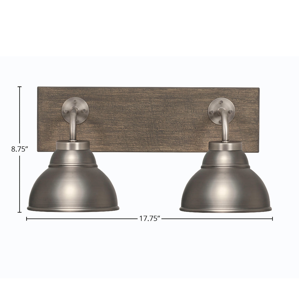 Oxbridge Two Light Bath Bar in Graphite & Painted Distressed Wood-look Metal with 7" Graphite Double Bubble Metal Shade Shade