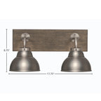Oxbridge Two Light Bath Bar in Graphite & Painted Distressed Wood-look Metal with 7" Graphite Double Bubble Metal Shade Shade