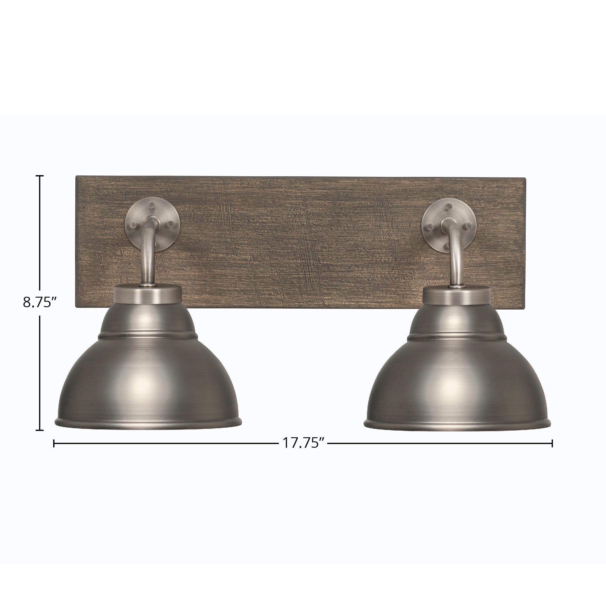 Oxbridge Two Light Bath Bar in Graphite & Painted Distressed Wood-look Metal with 7" Graphite Double Bubble Metal Shade Shade