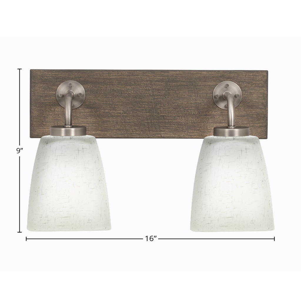 Oxbridge Two Light Bath Bar in Graphite & Painted Distressed Wood-look Metal with 4.5" Square White Muslin Shade