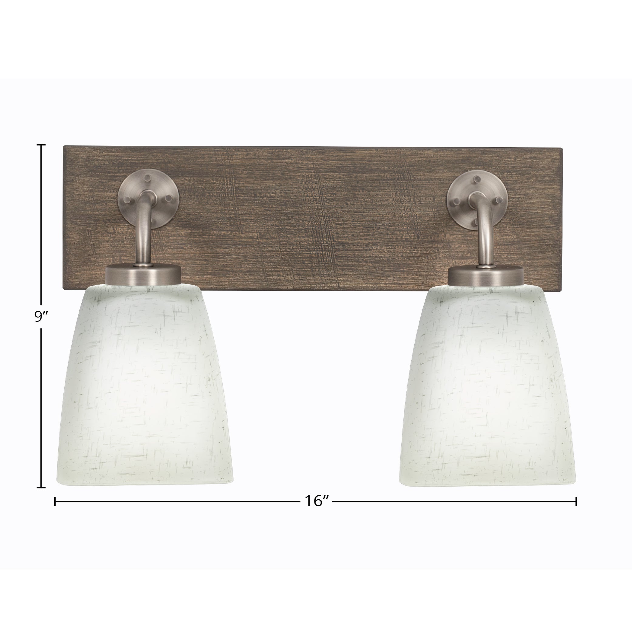 Oxbridge Two Light Bath Bar in Graphite & Painted Distressed Wood-look Metal with 4.5" Square White Muslin Shade
