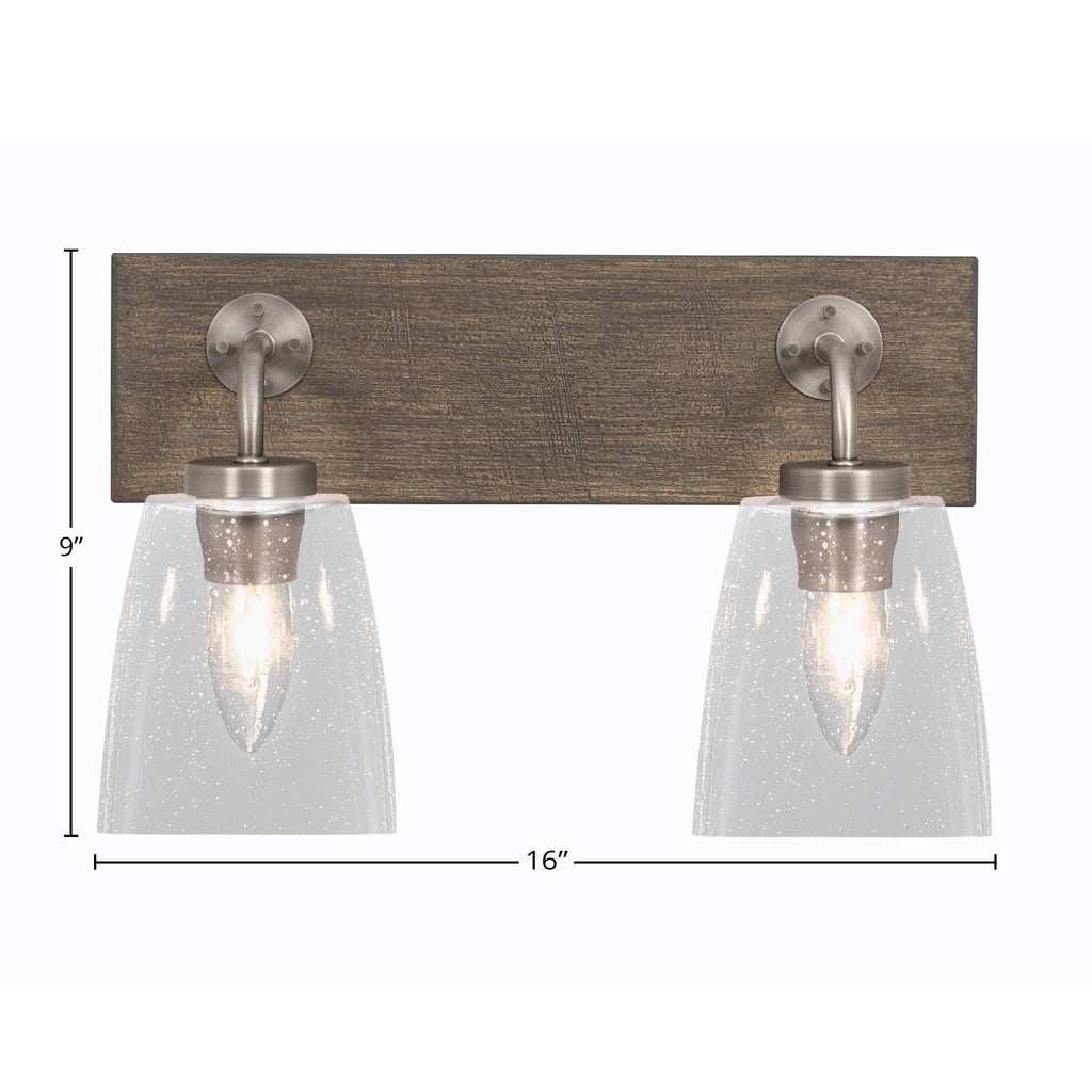 Oxbridge Two Light Bath Bar in Graphite & Painted Distressed Wood-look Metal with 4.5" Square Clear Bubble Shade