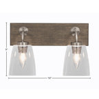 Oxbridge Two Light Bath Bar in Graphite & Painted Distressed Wood-look Metal with 4.5" Square Clear Bubble Shade