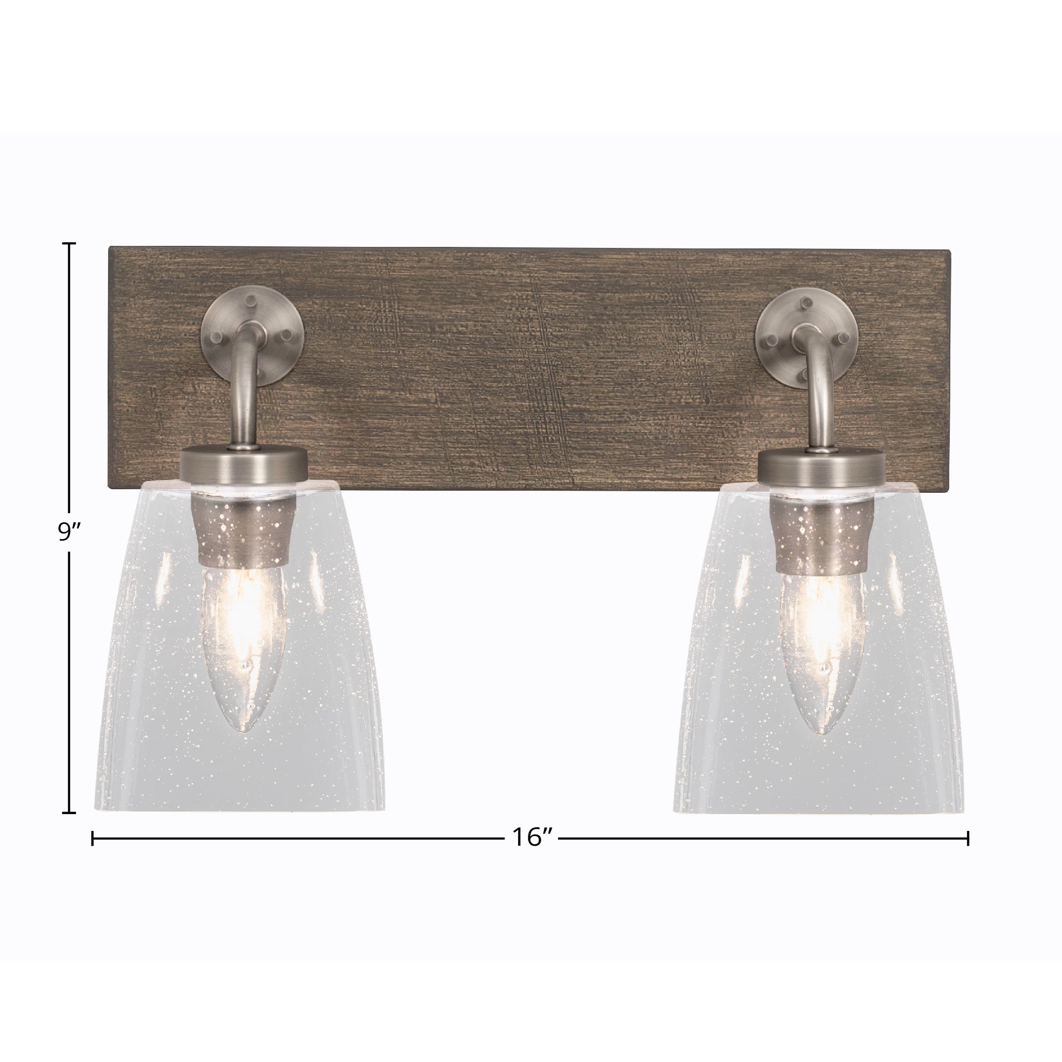 Oxbridge Two Light Bath Bar in Graphite & Painted Distressed Wood-look Metal with 4.5" Square Clear Bubble Shade
