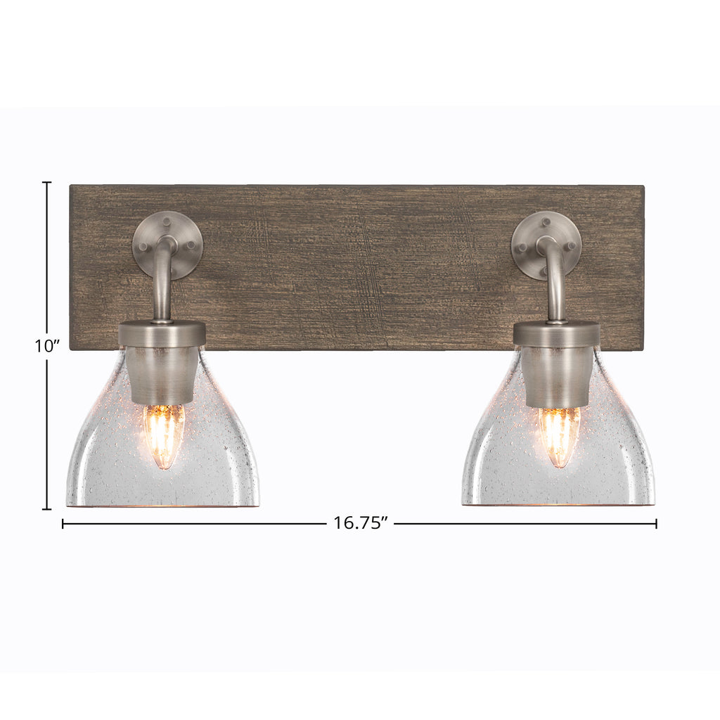 Oxbridge Two Light Bath Bar in Graphite & Painted Distressed Wood-look Metal with 6.25" Clear Bubble Shade