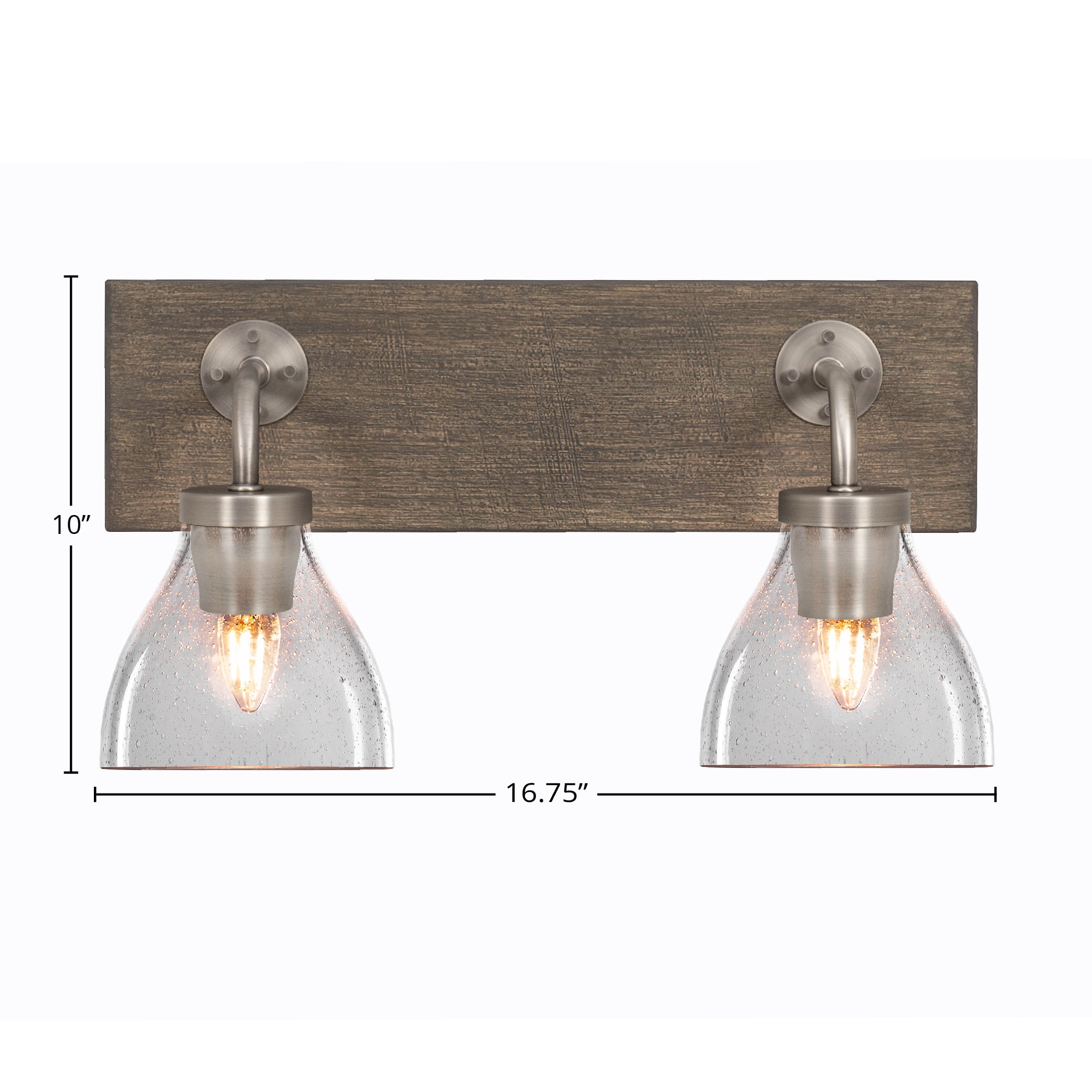 Oxbridge Two Light Bath Bar in Graphite & Painted Distressed Wood-look Metal with 6.25" Clear Bubble Shade