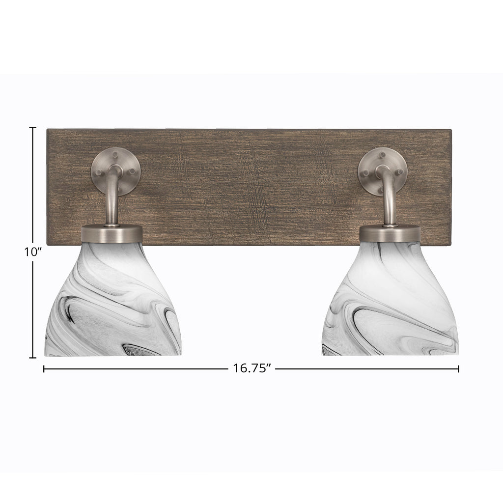 Oxbridge Two Light Bath Bar in Graphite & Painted Distressed Wood-look Metal with 6.25" Onyx Swirl Shade