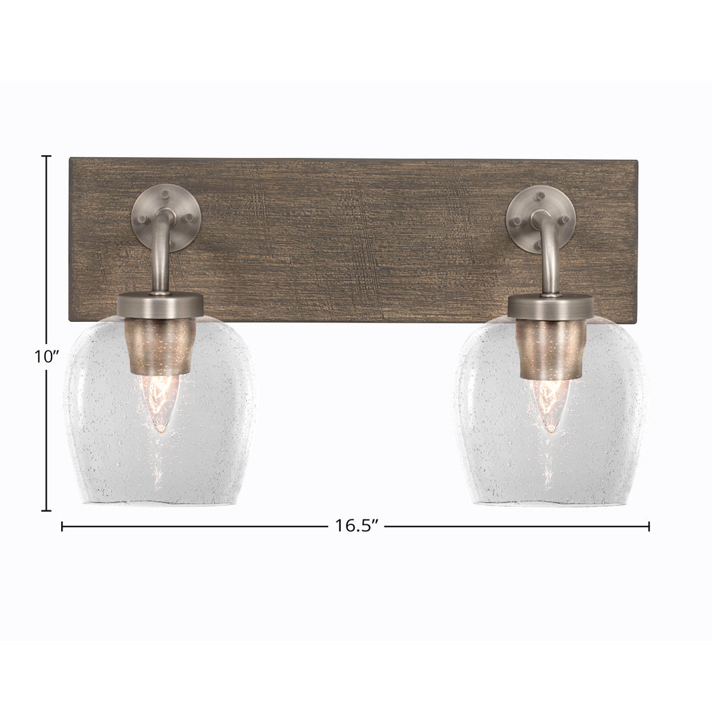 Oxbridge Two Light Bath Bar in Graphite & Painted Distressed Wood-look Metal with 6" Clear Bubble Shade