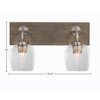 Oxbridge Two Light Bath Bar in Graphite & Painted Distressed Wood-look Metal with 6" Clear Bubble Shade