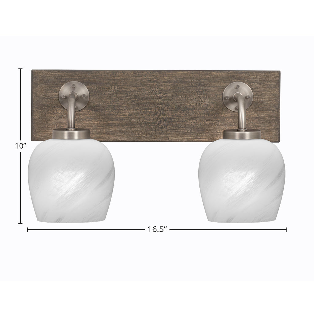 Oxbridge Two Light Bath Bar in Graphite & Painted Distressed Wood-look Metal with 6" White Marble Shade