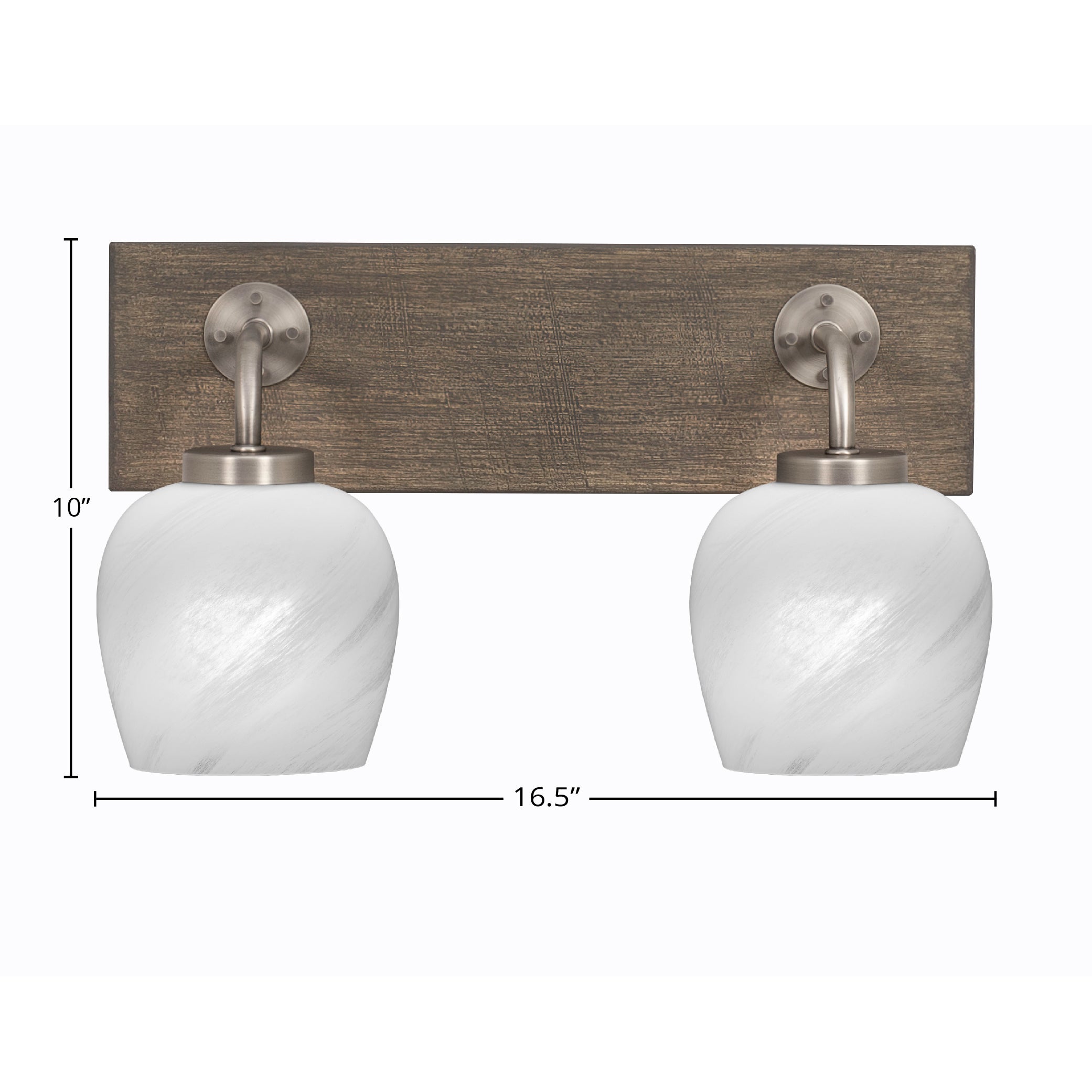 Oxbridge Two Light Bath Bar in Graphite & Painted Distressed Wood-look Metal with 6" White Marble Shade