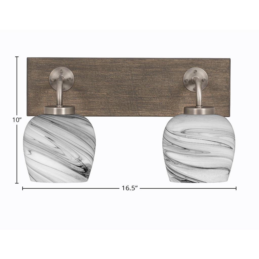 Oxbridge Two Light Bath Bar in Graphite & Painted Distressed Wood-look Metal with 6" Onyx Swirl Shade