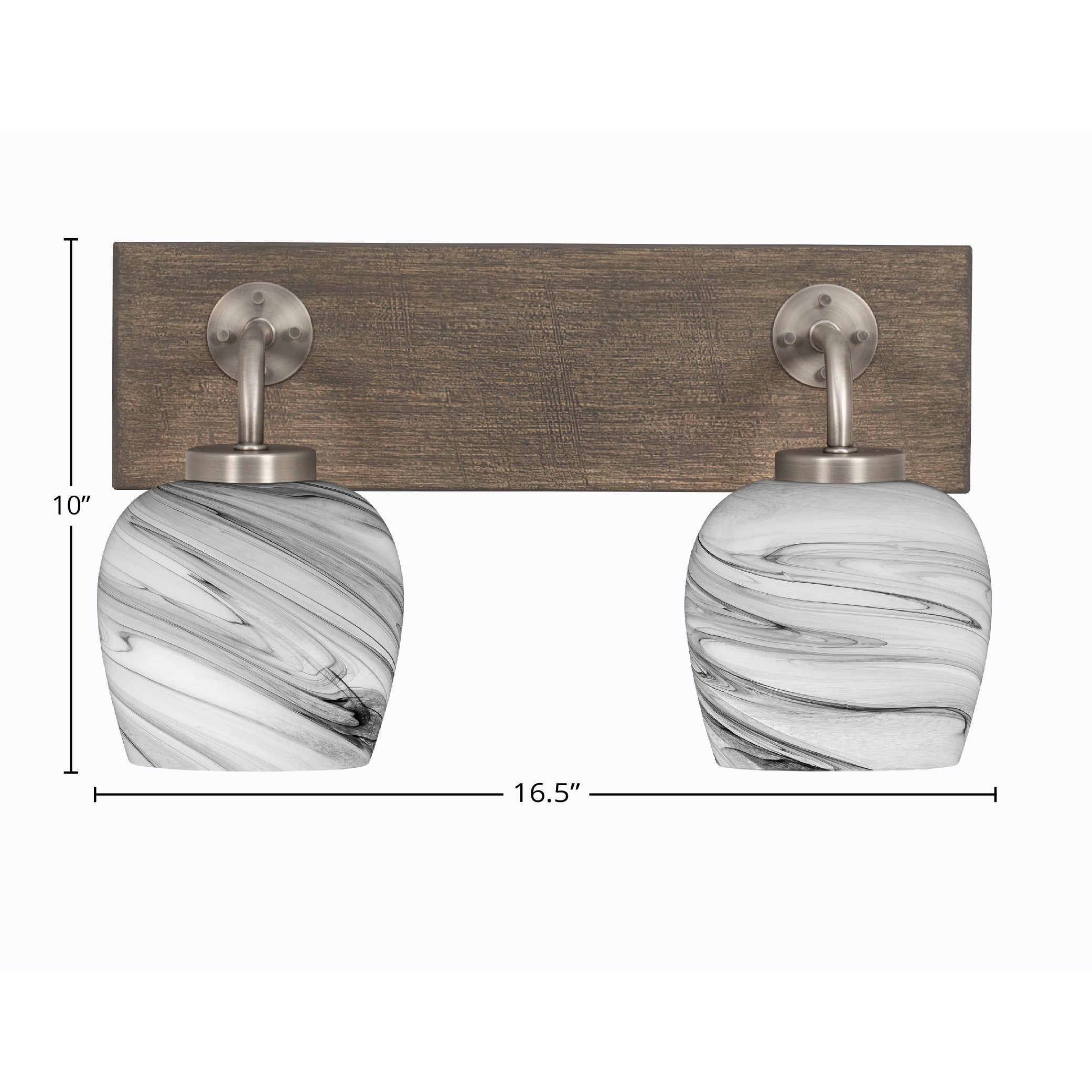 Oxbridge Two Light Bath Bar in Graphite & Painted Distressed Wood-look Metal with 6" Onyx Swirl Shade