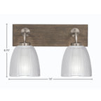 Oxbridge Two Light Bath Bar in Graphite & Painted Distressed Wood-look Metal with 5" Clear Ribbed Shade