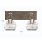 Oxbridge Two Light Bath Bar in Graphite & Painted Distressed Wood-look Metal with 6" Clear Ribbed Shade