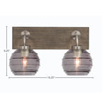 Oxbridge Two Light Bath Bar in Graphite & Painted Distressed Wood-look Metal with 6" Smoke Ribbed Shade