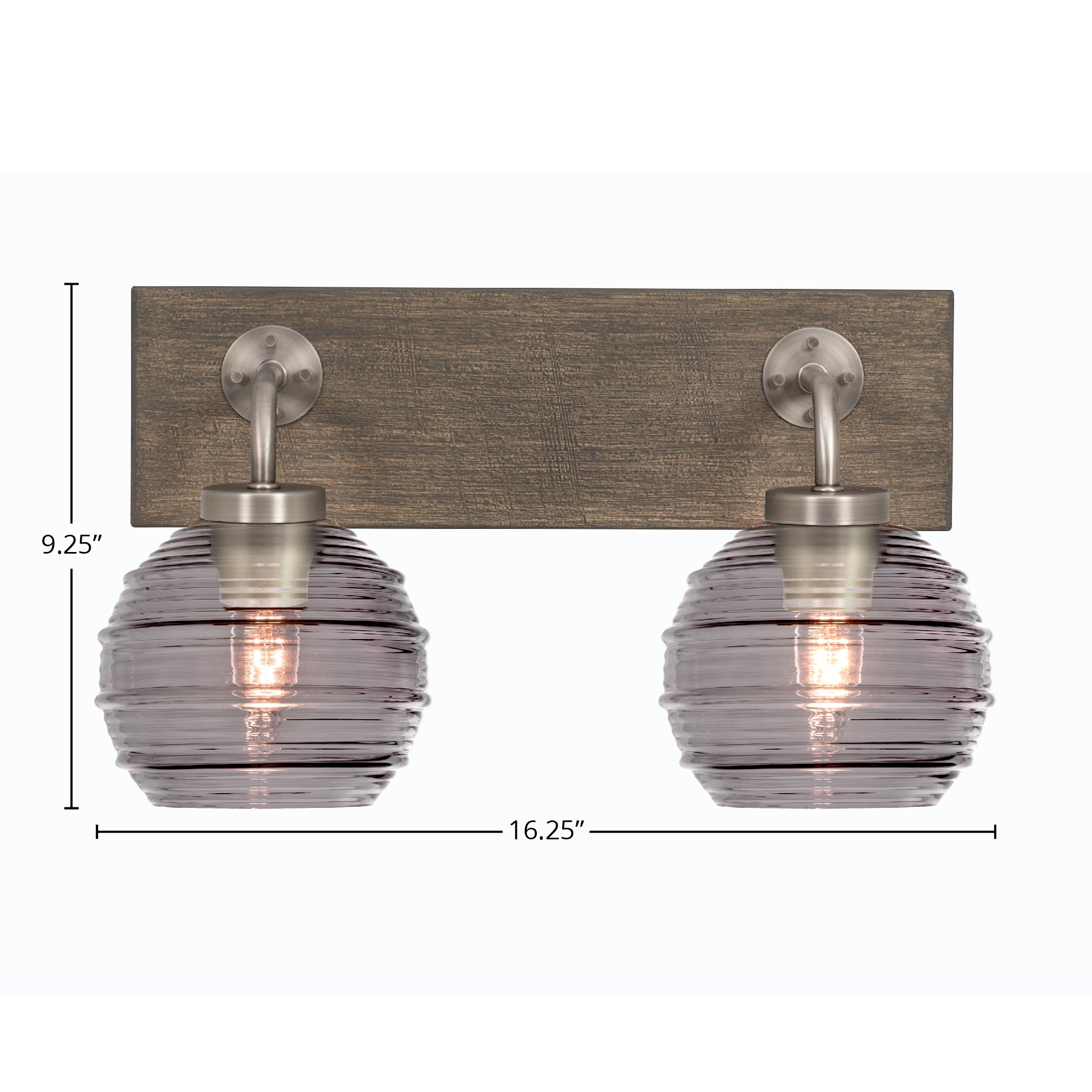 Oxbridge Two Light Bath Bar in Graphite & Painted Distressed Wood-look Metal with 6" Smoke Ribbed Shade