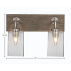 Oxbridge Two Light Bath Bar in Graphite & Painted Distressed Wood-look Metal with 4" Square Clear Bubble Shade