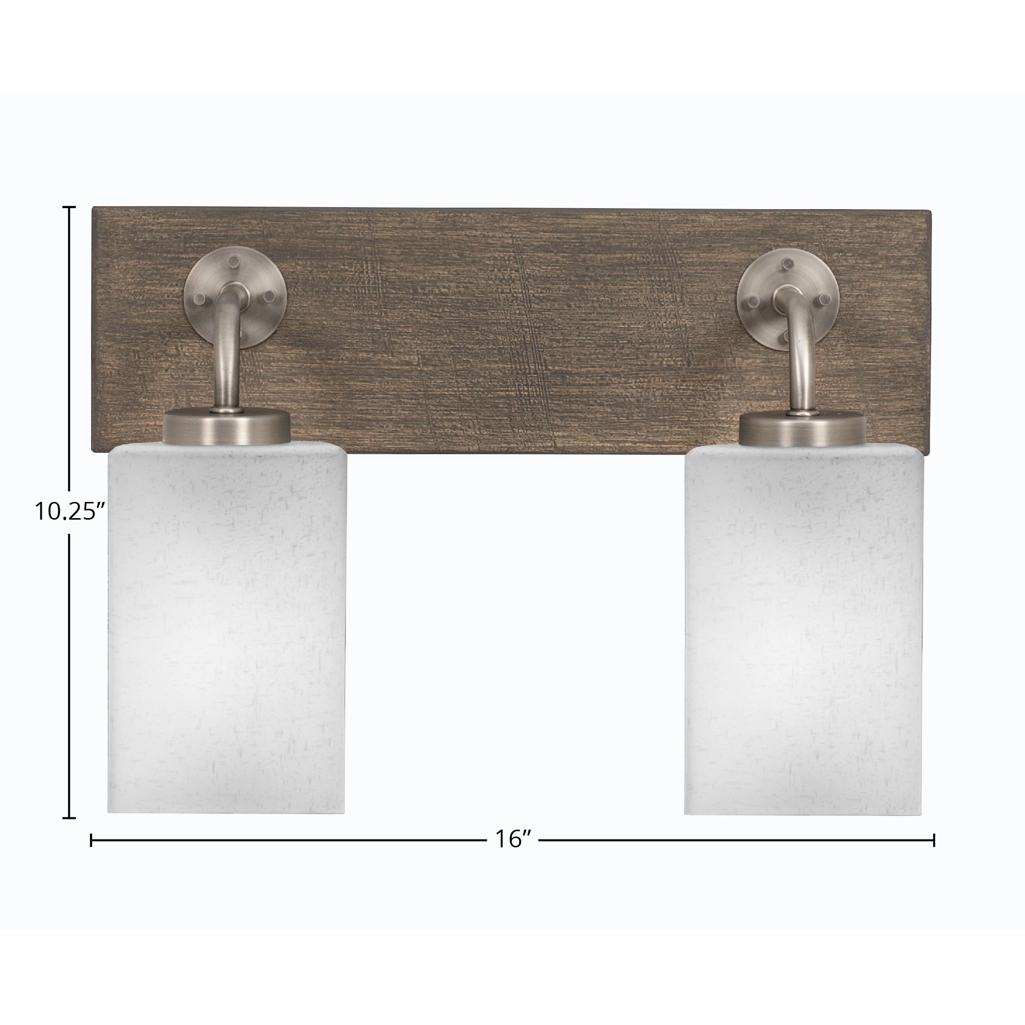 Oxbridge Two Light Bath Bar in Graphite & Painted Distressed Wood-look Metal with 4" Square White Muslin Shade