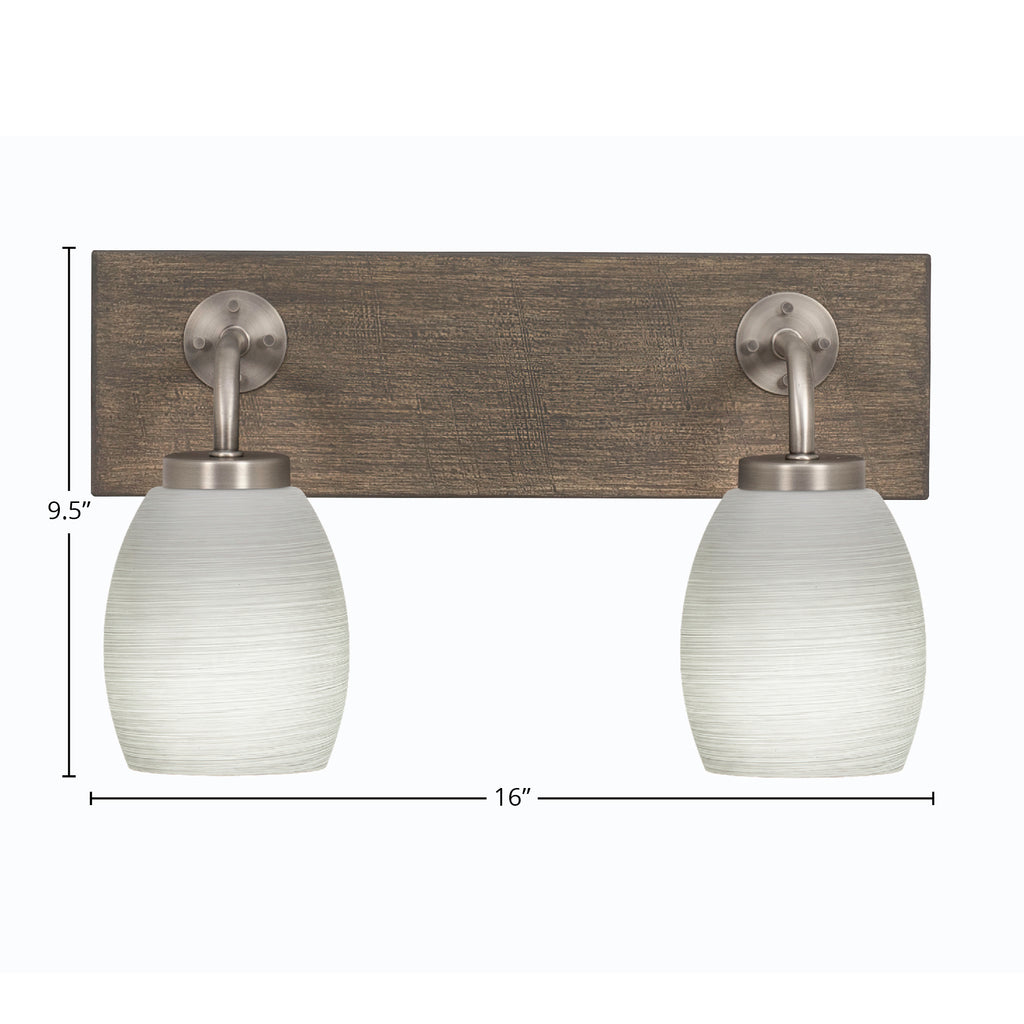 Oxbridge Two Light Bath Bar in Graphite & Painted Distressed Wood-look Metal with 5" White Linen Shade
