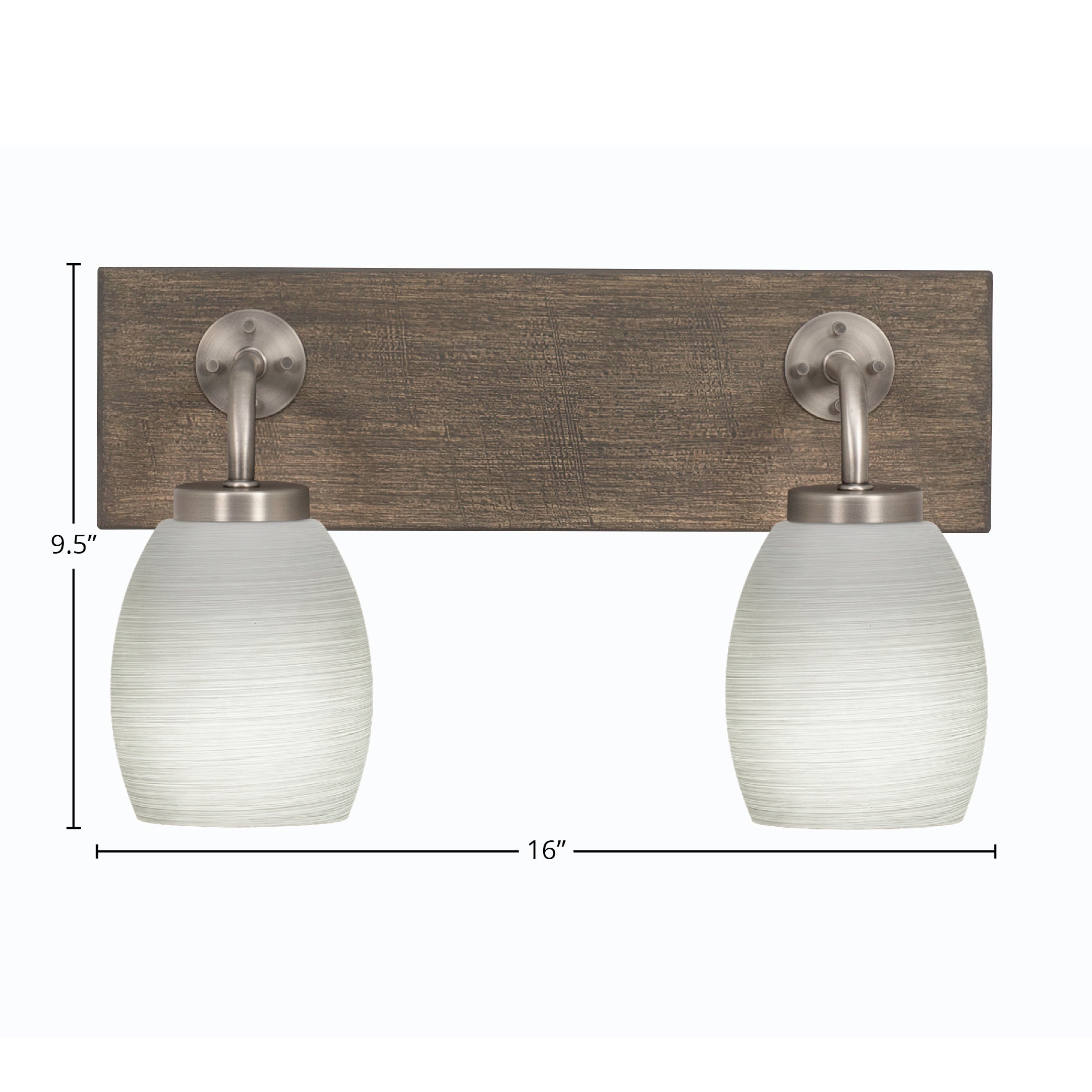 Oxbridge Two Light Bath Bar in Graphite & Painted Distressed Wood-look Metal with 5" White Linen Shade