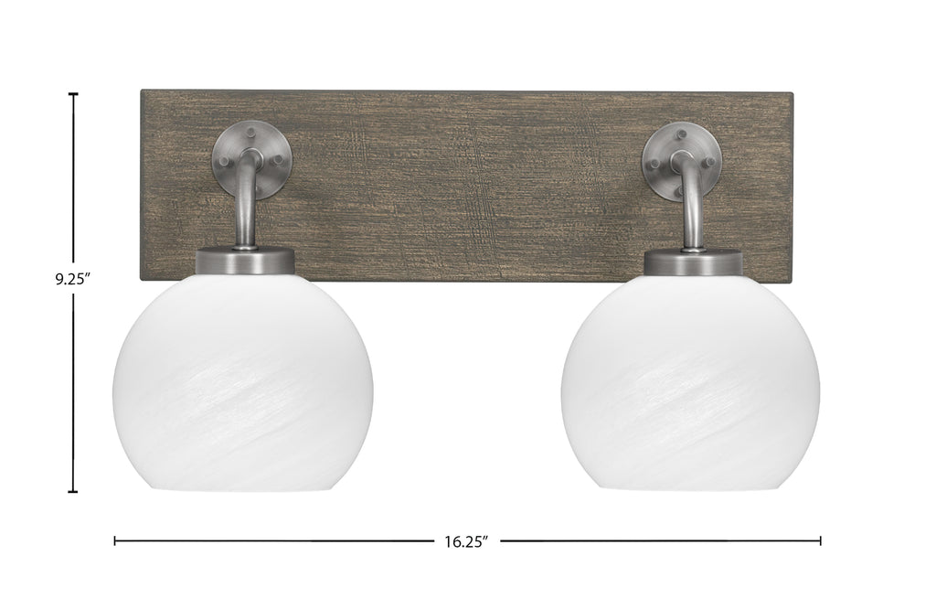 Oxbridge Two Light Bath Bar in Graphite & Painted Distressed Wood-look Metal with 5.75" White Marble Shade