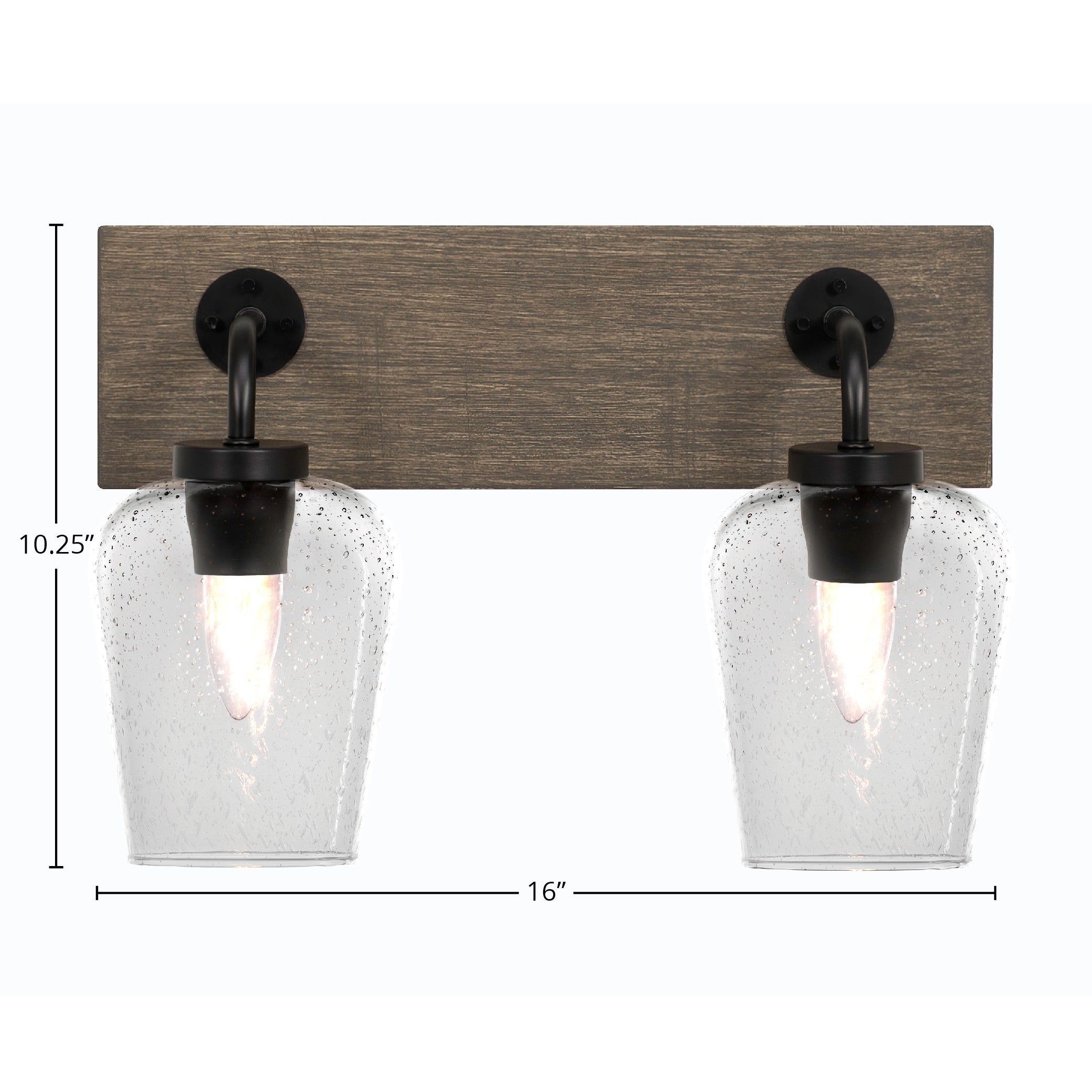 Oxbridge Two Light Bath Bar in Matte Black & Painted Distressed Wood-look Metal with 5" Clear Bubble Shade