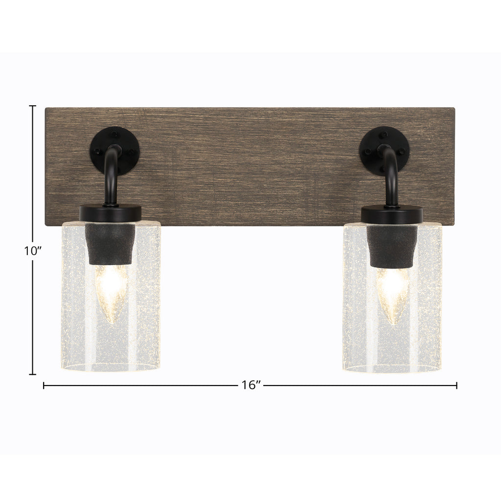 Oxbridge Two Light Bath Bar in Matte Black & Painted Distressed Wood-look Metal with 4" Clear Bubble Shade