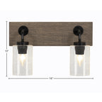 Oxbridge Two Light Bath Bar in Matte Black & Painted Distressed Wood-look Metal with 4" Clear Bubble Shade