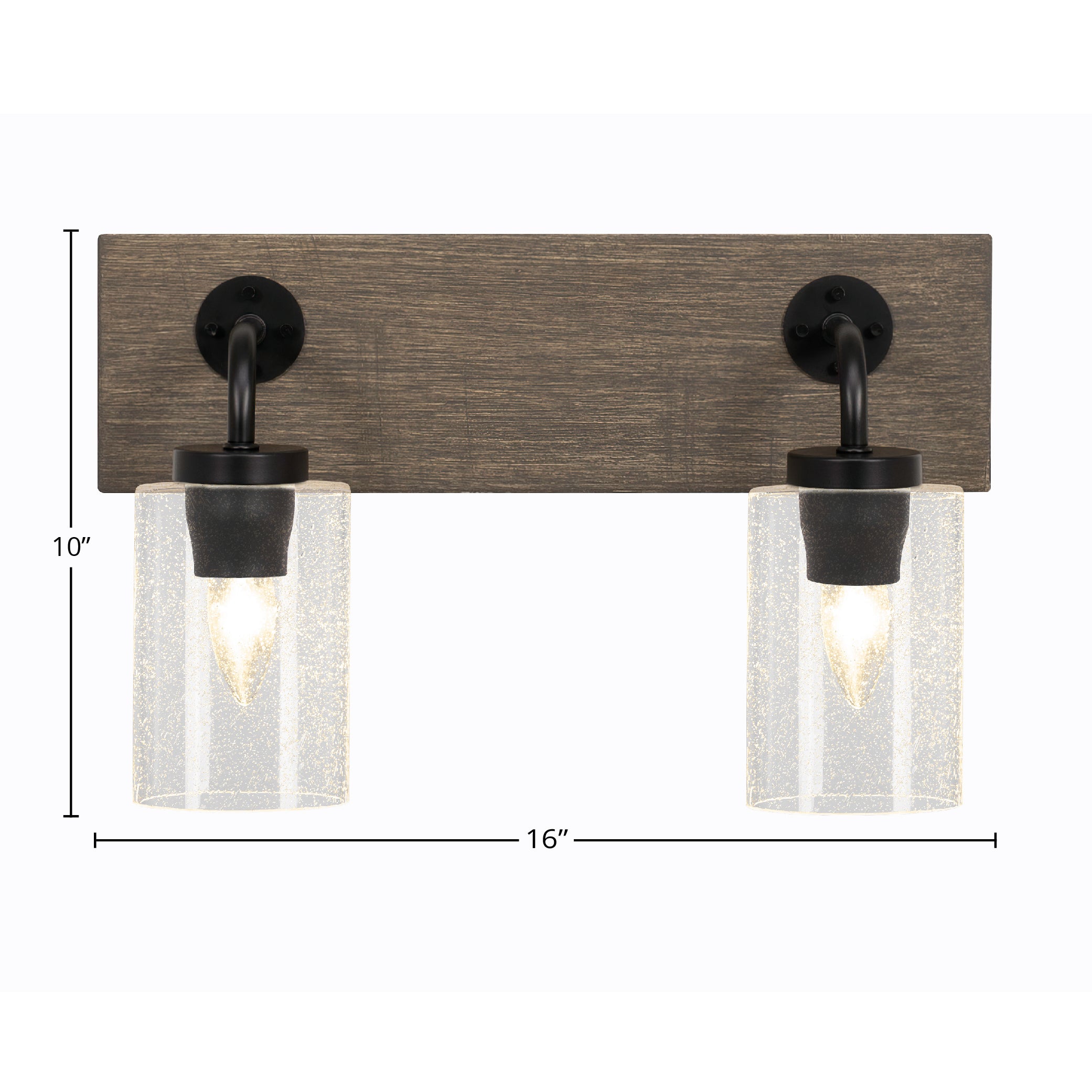 Oxbridge Two Light Bath Bar in Matte Black & Painted Distressed Wood-look Metal with 4" Clear Bubble Shade