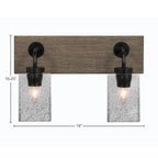 Oxbridge Two Light Bath Bar in Matte Black & Painted Distressed Wood-look Metal with 4" Smoke Bubble Shade