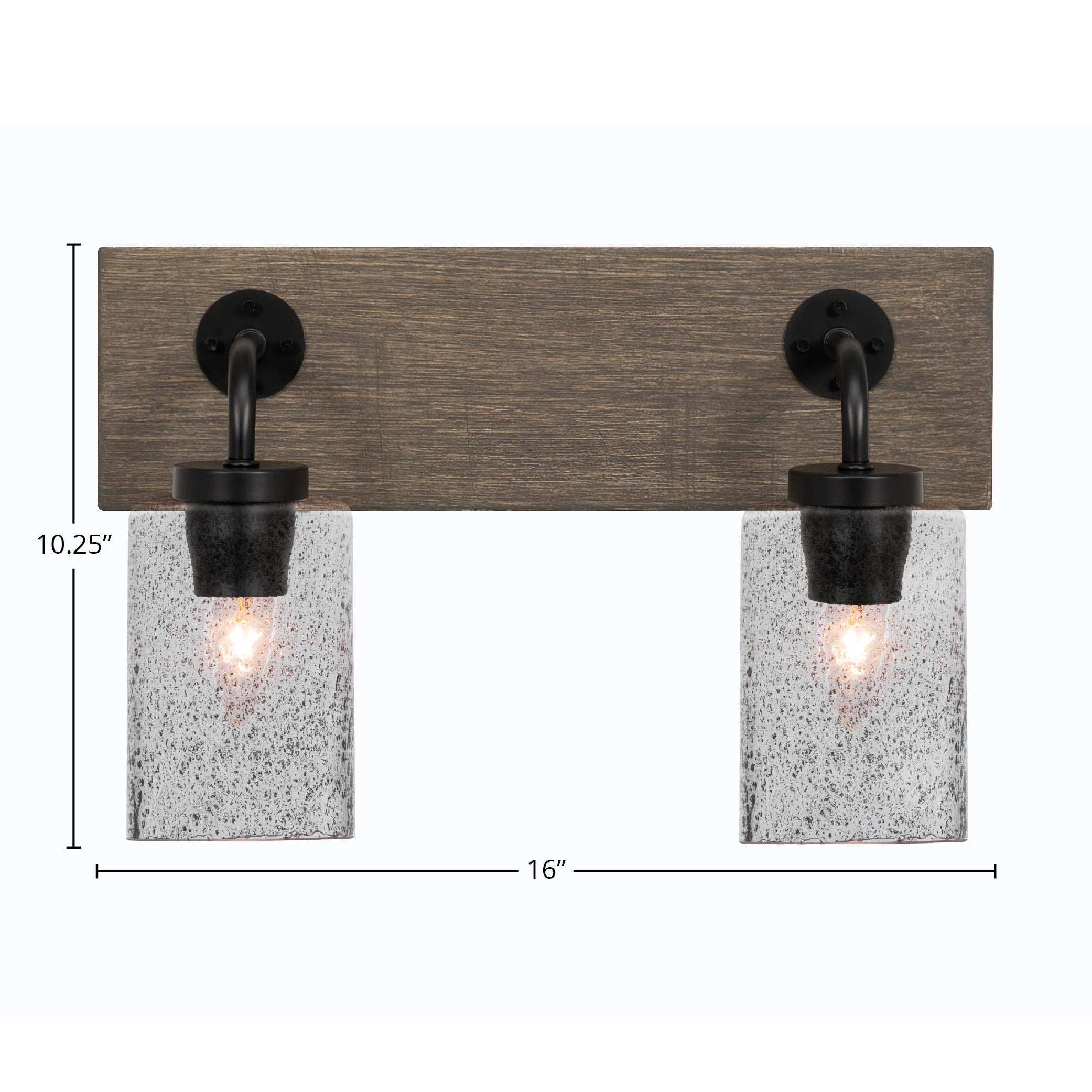 Oxbridge Two Light Bath Bar in Matte Black & Painted Distressed Wood-look Metal with 4" Smoke Bubble Shade