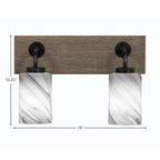 Oxbridge Two Light Bath Bar in Matte Black & Painted Distressed Wood-look Metal with 4" Onyx Swirl Shade